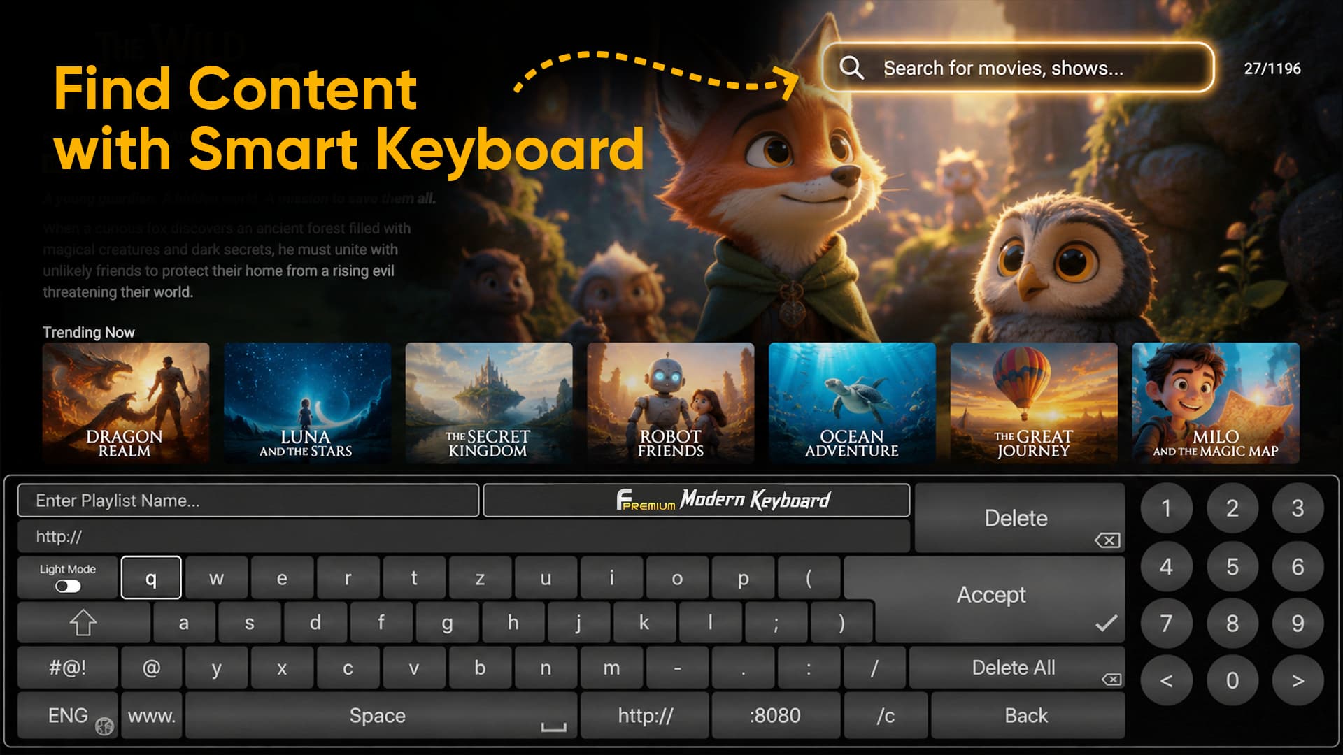 AppForce Pro search screen with the smart on-screen keyboard